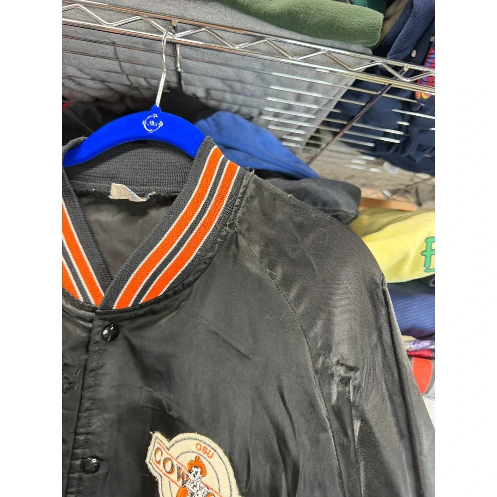 Vintage Oklahoma State University OSU Cowboys Satin Bomber Jacket Black Mens XL